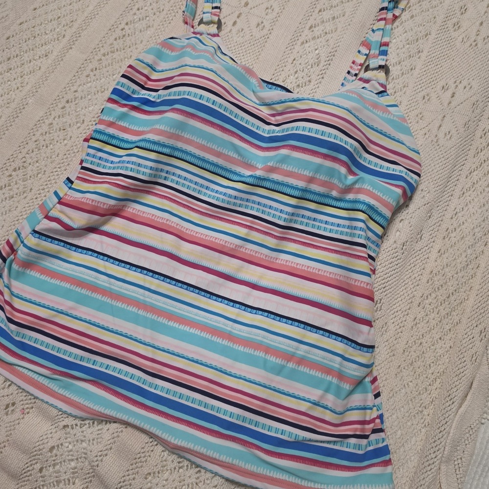 Croft & Barrow‎ Womens Striped Tankini Swimsuit Top Size Large Flattering Summer